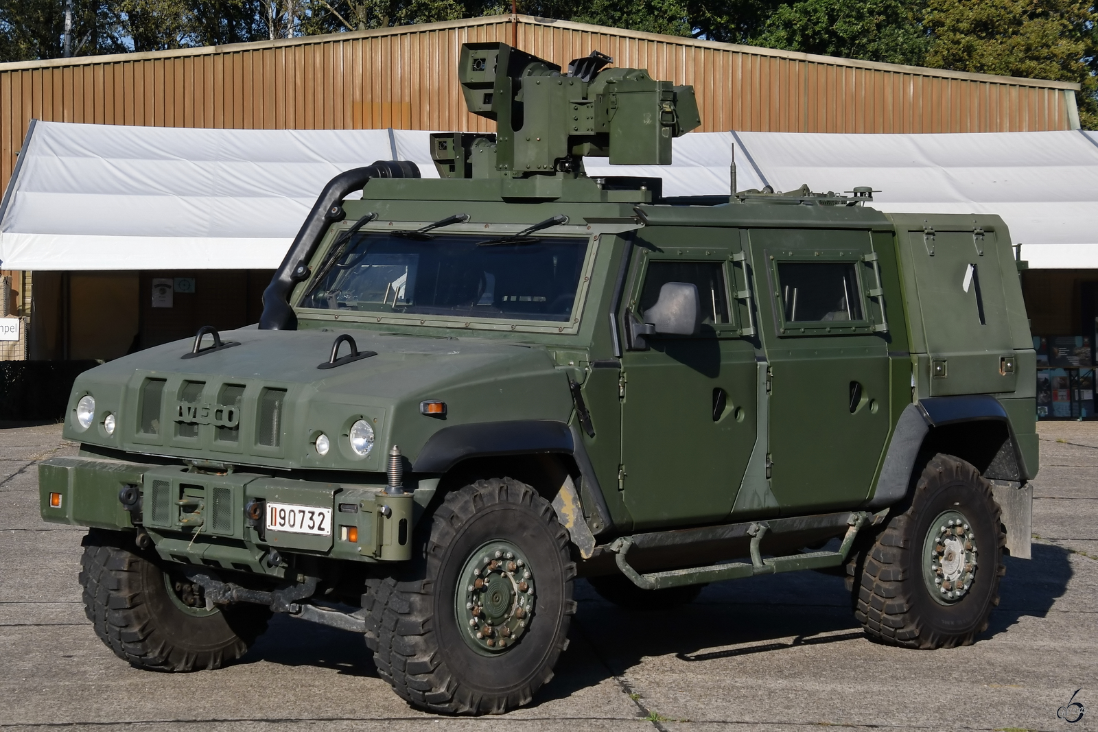Im Bild ein leichtes taktisches Mehrzweckfahrzeug Iveco LMV (Light Multirole Vehicle) Lynx SPS (Self-Protection System), welches Anfang September 2023 in Kleine Brogel ausgestellt war.