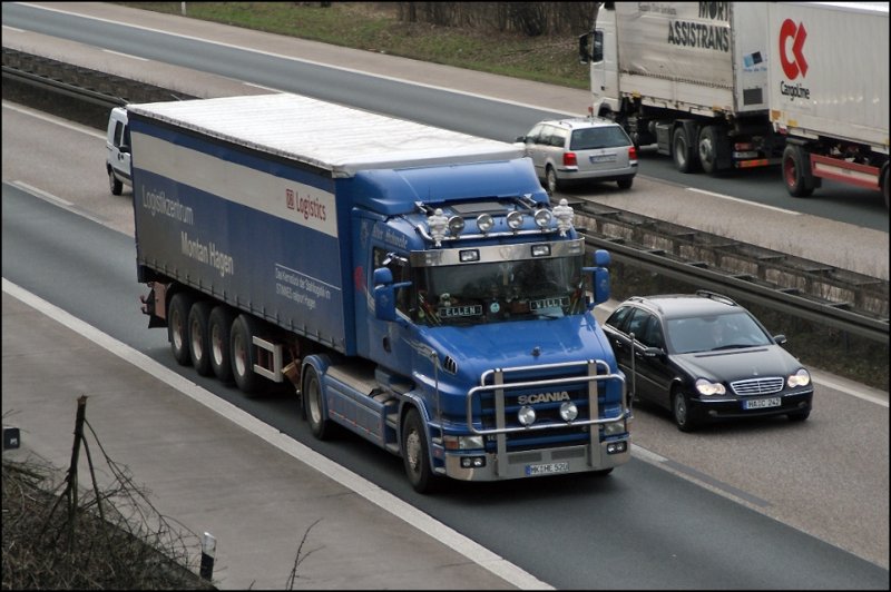 ALTER SCHWEDE: Scania 164L 480(?) der Spedition HERMESMANN. (13.03.2009)
