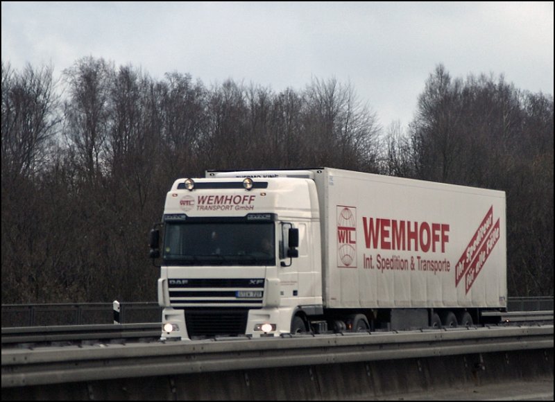 DAF XF95.480(?) der WEMHOFF TRANSPORTE. (08.02.2009)