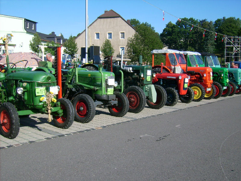 Deutz, Fendt, Lachtaube, MF und famulus standen am Sonntag in Reih und glied auf dem Platz beim Burkhardtsdorfer Bulldogtreffen
