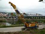Kobelco 7035 wurde eingesetzt beim Neubau der Brücke zwischen Wellen und Grevenmacher (Lux.), 25.08.2013