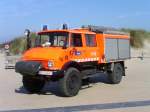 Waldbrand-Tanklöschfahrzeug Mercedes-Benz Unimog 416 Aufbau Vanassche (Generalüberholung Somati) der Feuerwehr De Panne, Aufnahme am 09.09.2006 