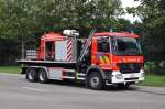 Wechselladerfahrzeug Mercedes-Benz Actros MP2 2641L 6x4 Aufbau Leebur Multilift & Vanassche der Feuerwehr Hoogstraten, Aufnahme am 27.08.2011