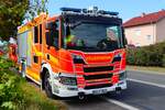 Feuerwehr Rüsselsheim am Main Hauptamtliche Kräfte Scania P320 Lentner HLF20/16 am 31.08.25 beim Kreisfeuerwehrtag in Rüsselsheim Bauschheim