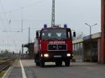 Die Freiwillige Feuerwehr Guben rückt an. Am 27.4.2013 versorgte sie den Sonderzug mit Dampflok 52 8177-9 mit Wasser. 27.4.2013
