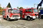 Feuerwehr Usingen Merzhausen Mercedes Benz Atego LF10/6 Kats (Florian-Usingen 5-43) und Feuerwehr Usingen Eschbach MAN TGM RW (Florian Eschbach 51) am 03.10.18 beim Tag der offenen Tür des THW in Bad Homburg