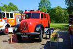 Feuerwehrmuseum Frankfurt am Main Magirus Deutz Hauber Löschfahrzeug am 03.06.23 bei einer Fahrzeugausstellung