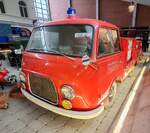 =Ford Transit, Bj. 1956, 1498 ccm, 55 PS, als ehemaliges Trockenl�schfahrzeug (TroLF 500) der Firma WF BAKELITE steht im Feuerwehrmuseum in Fulda, 11-2025