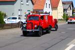 Mercedes Benz Feuerwehr Oldtimer L�schfahrzeug bei einer Ausfahrt am 28.06.26 im Landkreis Gie�en 