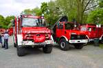 Mercedes Benz Unimog U5023 TLF3000V und Unimog U1400 am 03.05.25 bei einer Oldtimer Ausfahrt