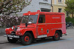Altes Austin Feuerwehrauto steht am 29.04.2021 an der Gotthelfstrasse in Basel.