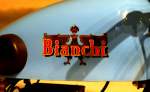 Bianchi, Tankaufschrift am Oldtimer-Motorrad von 1937, 1885 begann die italienische Firma mit der Fahrradproduktion, baute ab 1900 PKW und spter Motorrder, Dez.2014
