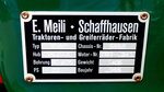 E.Meilli, Firmemschild an einem Oldtimer-Traktor von 1955, die Firma in Schaffhausen/Schweiz bestand von den 1930er bis in die 1960er Jahre, Sept.2016