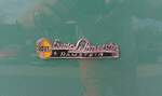H�ndlerschild am Kofferraumdeckel der Opel Olympia Rekord P2 Limousine im Farbton ozeangr�n.