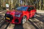 Audi Q3, aufgenommen auf einem Waldparkplatz.