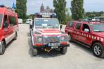 Feuerwehr Waldaschaff Land Rover Defender KdoW am 24.07.21 auf dem Festplatz nach der Ankunft des Hilfeleistungskontingent Hochwasser/Pumpen Aschaffenburg aus dem Katastrophengebiet in Rheinland Pfalz