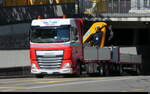DAF LKW mit Kran und Anh�nger unterwegs in der Satdt Winterthur am 28.07.2026