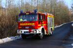 Feuerwehr Büdingen IVECO HTLF16/20 (Florian Büdingen 1/23) beim Abrücken am 31.01.26 nach einer Großübung in Büdinger Gewerbegebiet