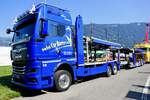 Ein MAN Autotransporter von Swiss Car Barras am 27.6.26 beim Trucker Festival Interlaken.