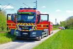 Feuerwehr Hanau MAN TGX WLF (Florian Hanau 1-66-2) bei einer Katastrophenschutzübung am 30.04.23 in Maintal Dörnigheim
