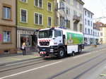 BVB - Bin ich ein Tram oder Lastwagen ?? Heute mal unterwegs als Tram (LKW) der MAN Schienenreinigungswagen der Basler Verkehrsbetriebe unterwegs auf den Tramgeleisen der Stadt Basel am 