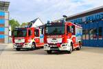 Feuerwehr Pfungstadt MAN TGM HLF20-1 (Florian Pfungstadt 1-46-1) und HLF20-2 (Florian Pfungstadt 2-46-1) am 12.08.23 bei einen Fototermin.