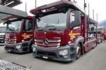 Zwei MB Actros Autotransporter von Galliker am 25.6.18 beim Trucker Festival Interlaken.