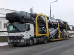 Die Einkaufstour für den litauschen Mercedes-Autotransporter hatte sich am 31.Januar 2011 gelohnt.Hier stand der LKW im Industriegebiet von Bergen/Rügen.