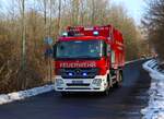Gefahrenabwehr Wetteraukreis Mercedes Benz Actros WLF mit AB-Atemschutz beim Abrücken am 31.01.26 nach einer Großübung in Büdinger Gewerbegebiet