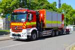 Mercedes Benz Arocs 2551 WLF Kran Feuerwehr Bad Bad Homburg (Florian Homburg 1-67-1) am 23.05.26 in Oberursel Stierstadt bei einer Fahrzeugausstellung 