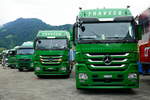 Zwei MB Actros, Vlvo und Scania von Traveco die am 26.6.16 am Trucker Festival Interlaken sind.