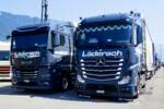 Ein MB Actros Sattelzug und ein MAN von L�derach am 27.6.26 beim Trucker Festival Interlaken.