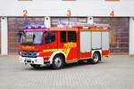 Feuerwehr Schwetzingen Mercedes Benz Atego HLF10 (Florian Schwetzingen 43) am 26.08.23 bei einen Fototermin.