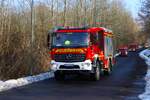 Feuerwehr Altenstadt Oberau Mercedes Benz Atego LF10 Kats (Florian Altenstadt 6/43) beim Abrücken am 31.01.26 nach einer Großübung in Büdinger Gewerbegebiet