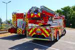 Scania P280 Magirus M32 L-AT (DLK)A (Florian Hanau 1-30-20) und Mercedes Benz Atego 1530 Lentner HLF20 (Florian Hanau 3-46-1) der Feuerwehr Hanau am 20.06.26 bei einer Gro��bung in Hafen