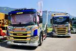 Ein Scania mit Welakiaufbau und weiterer Scania von Steinauer am 27.6.26 beim Trucker Festival in Interlaken.