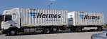 =Scania 450 Hängerzug von PFLAUM-LOGISTIC transportiert HERMES-Container im April 2019