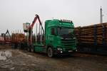 Scania Holztransporter am 02.01.20 in Hanau an einen zugänglichen Gelände 