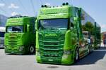 Die beiden Scania 'Shania Twain' und 'Indiana Jones' von M�ller am 20.6.26 an der L�ndle Truckshow.
