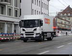 Scania P 410  mit Kastenaufbau unterwegs in der Stadt Zürich am 20.04.2023