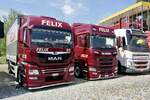Ein MAN und Scania von Felix Transport am 5.7.25 beim Truckfestival Zürich.