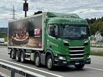 Ein Scania mit wechselpritsche von Traveco am 4.9.25 beim Grauholz.