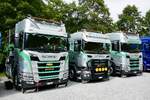 Drei Scania Holztransporter von Martin Schaller am 29.8.26 beim Diemtigtaler Truck Treff.