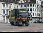 Scania mit Pritschenaufbau unterwegs in der Stadt Solothurn am 19.04.2023