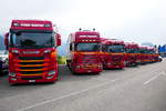 6 Scania und ein Volvo von Steiner Transport Rapperswil am 24.6.17 am Trucker Festival in Interlaken.