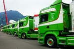 Mehrere Scania von Urs Bühler am 26.6.16 beim Trucker Festival Interlaken.