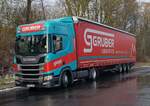 =Scania R 450 von GRUBER-Logistics steht zur Fahrerpause auf einem Rastplatz an der B 27, 12-2021