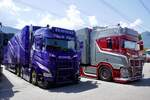 Die Scania Sattelz�ge  Purple Rain  und  Popeye  von voWa am 20.6.26 an der L�ndle Truckshow.