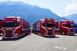 Drei Scania Tiertransporter von F�ssler am 27.6.26 beim Trucker Festival in Interlaken.
