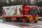 Scania R580 mit Kühlauflieger von  Siegfried Klappenecker  unterwegs auf der BAB 6 bei Neuendettelsau, 04.02.2013